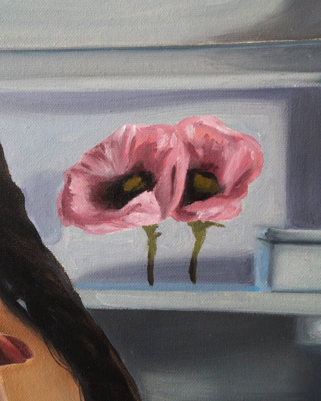 Hunger, 2025 - original oil painting of floral female portrait on canvas, one-of-a-kind artwork by Faye Greenman.