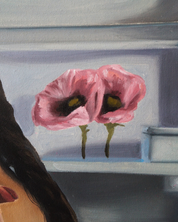 Hunger, 2025 - original oil painting of floral female portrait on canvas, one-of-a-kind artwork by Faye Greenman.