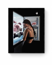 Hunger, 2025: original one-of-a-kind painting by Faye Greenman featuring female portrait and flowers.