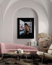 Hunger, 2025 - original art by Faye Greenman in a modern living room setting with stylish furniture.